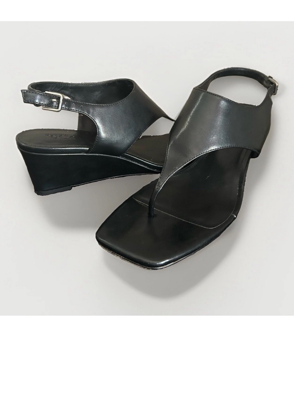 Nordstrom Rack Thong Sandle W/ Wedge & Ankle Strap Black Size 9 NWOB